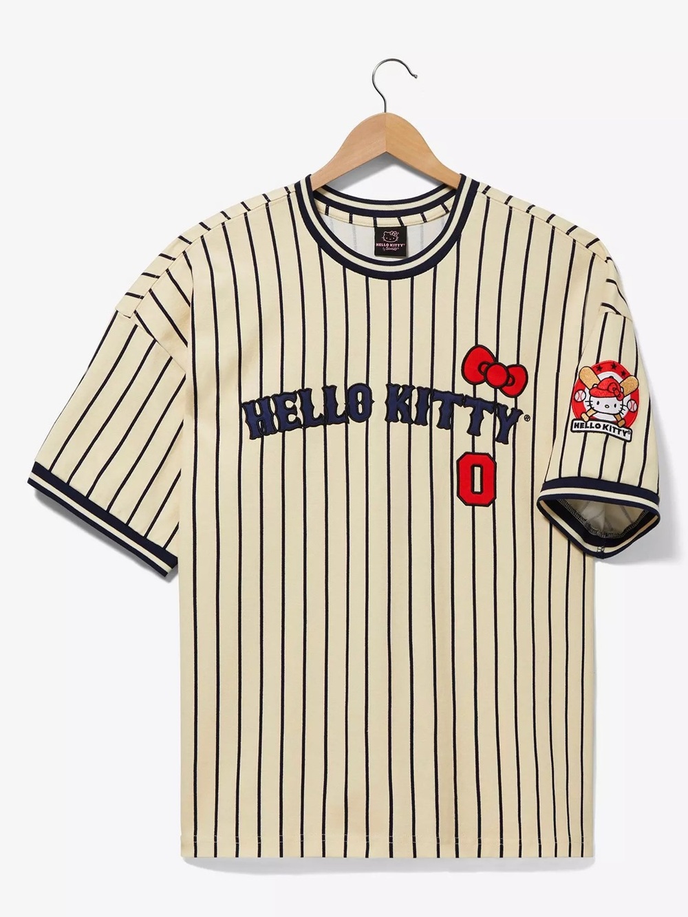 Hello Kitty Cream, Black & Red Pinstripe Baseball Tee